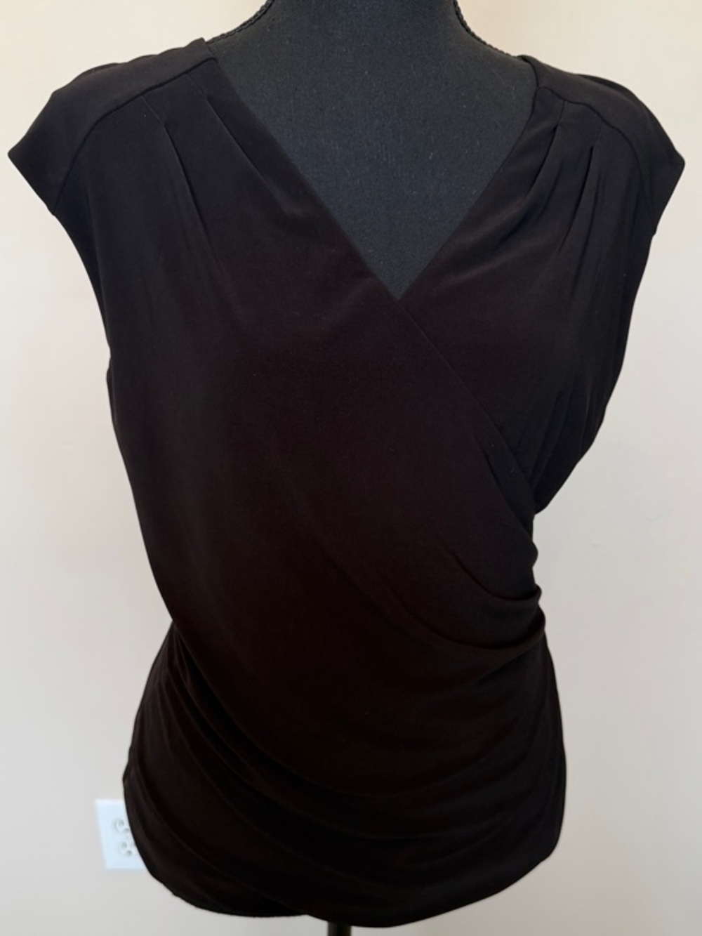 White House Black Market Black Draped Wrap-Front Blouse